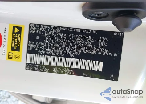 2011 Lexus Rx 350 из США, поврежденный, VIN 2T2BK1BA6BC098129